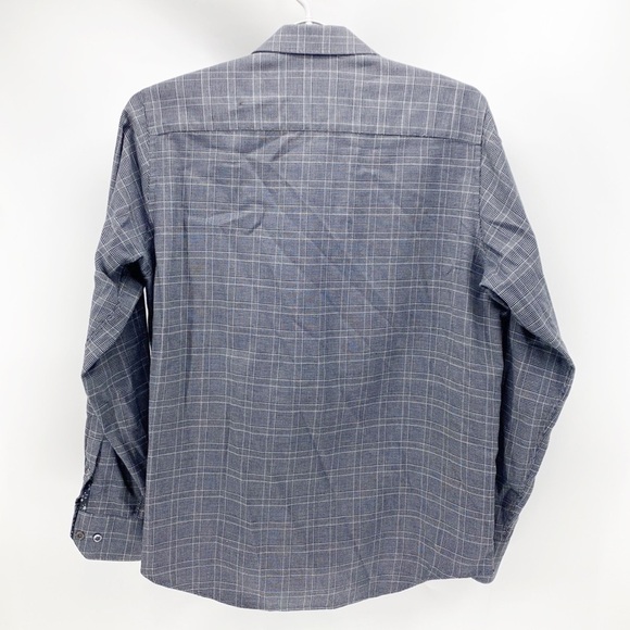 BUGATCHI classic fit side pocket mini plaid black blue button down wedding - Picture 8 of 9